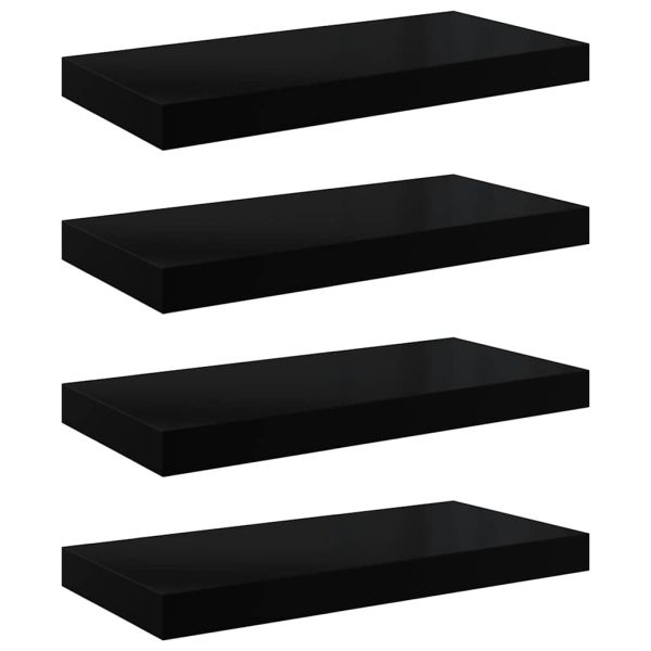 Окачени стенни рафтове, 4 бр, черен гланц, 50x23,5x3,8 см, МДФ