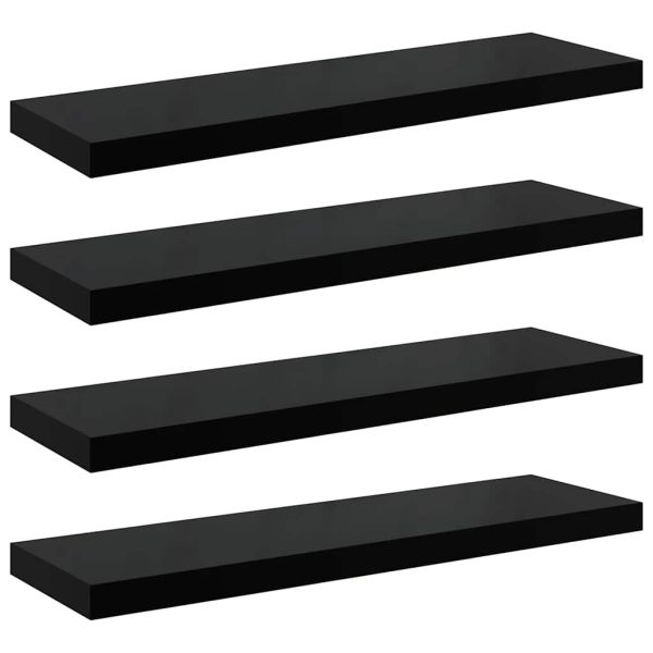Окачени стенни рафтове, 4 бр, черен гланц, 90x23,5x3,8 см, МДФ
