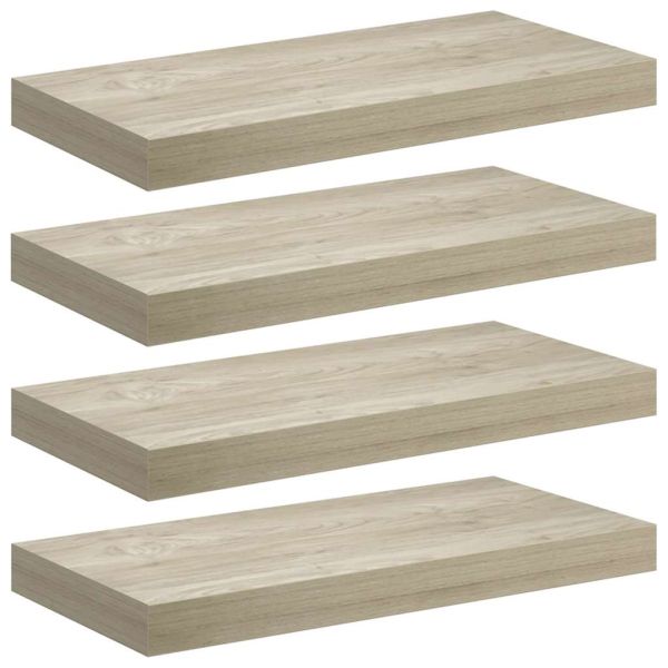 Окачени стенни рафтове, 4 бр, дъб, 50x23x3,8 см, МДФ