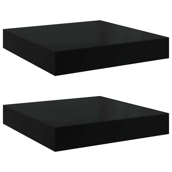 Окачени стенни рафтове, 2 бр, черен гланц, 23x23,5x3,8 см, МДФ
