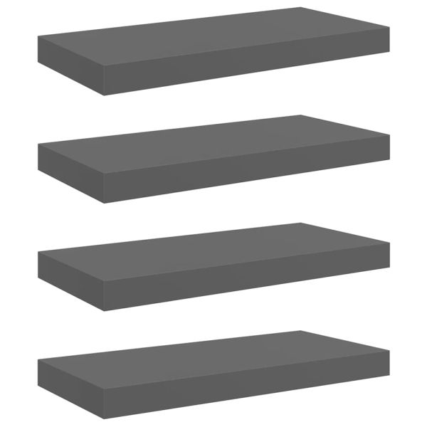 Окачени стенни рафтове, 4 бр, сив гланц, 50x23,5x3,8 см, МДФ