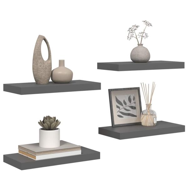 Окачени стенни рафтове, 4 бр, сив гланц, 50x23,5x3,8 см, МДФ
