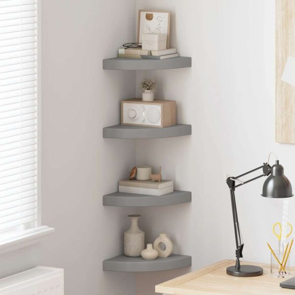 323903 Floating Corner Shelves 4 pcs Grey 25x25x3,8 cm MDF