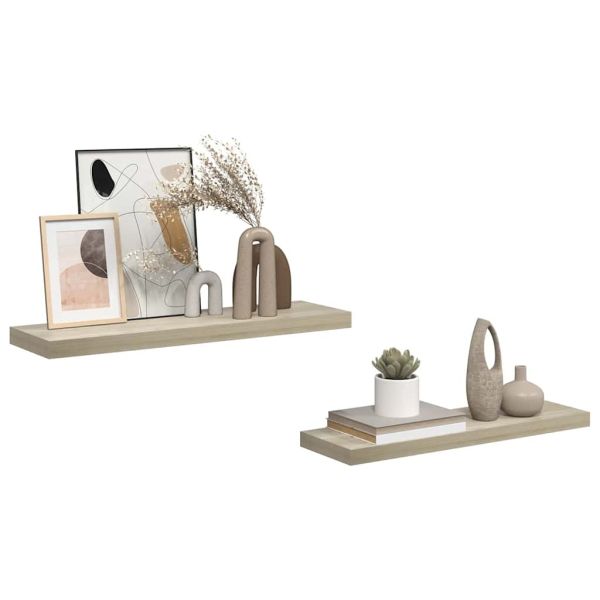 Окачени стенни рафтове, 2 бр, дъб, 80x23,5x3,8 см, МДФ
