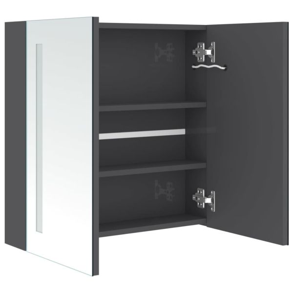 LED шкаф с огледало за баня, сияйно сиво, 62x14x60 см