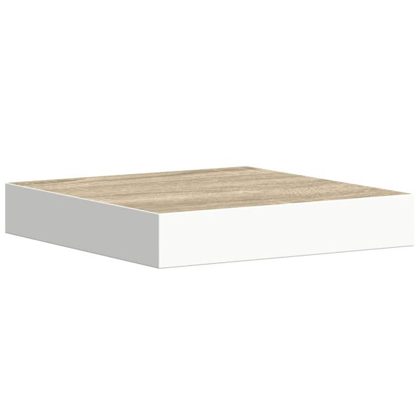 Окачени стенни рафтове, 2 бр, дъб и бял, 23x23,5x3,8 см, МДФ