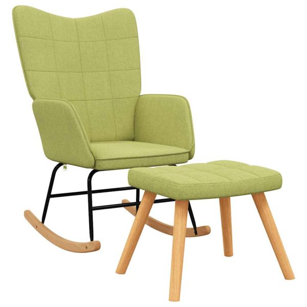 Люлеещ се стол с табуретка, зелен, плат