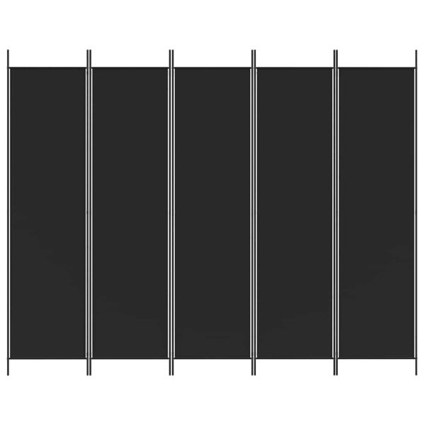 Параван за стая, 5 панела, черен, 250x200 см, текстил