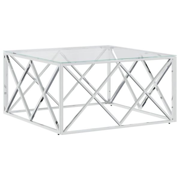 Маса за кафе 80x80x40 cм неръждаема стомана и стъкло