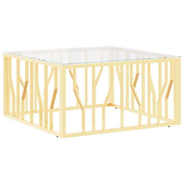 Маса за кафе златиста 80x80x40 cм неръждаема стомана и стъкло