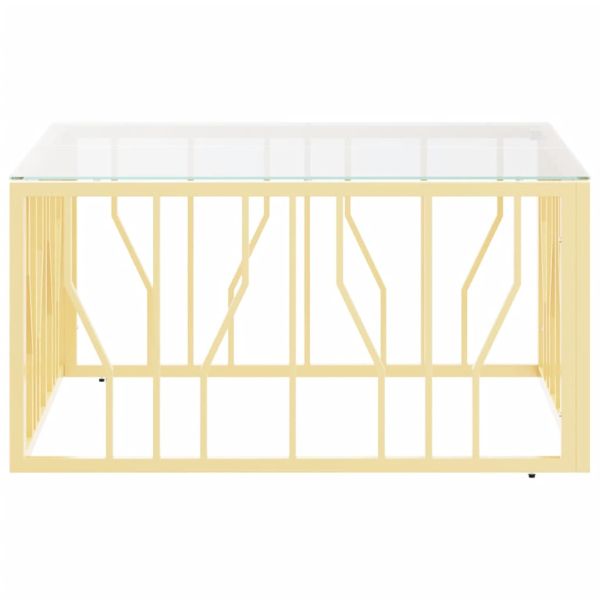 Маса за кафе златиста 80x80x40 cм неръждаема стомана и стъкло