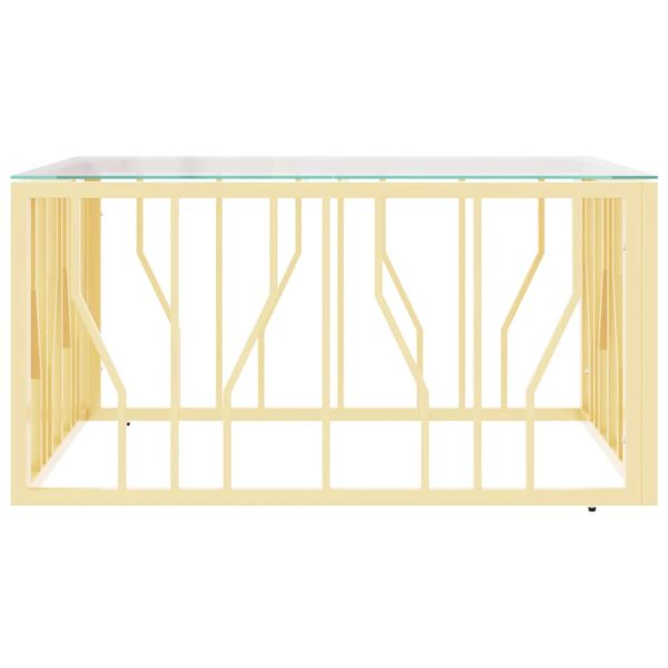 Маса за кафе златиста 80x80x40 cм неръждаема стомана и стъкло