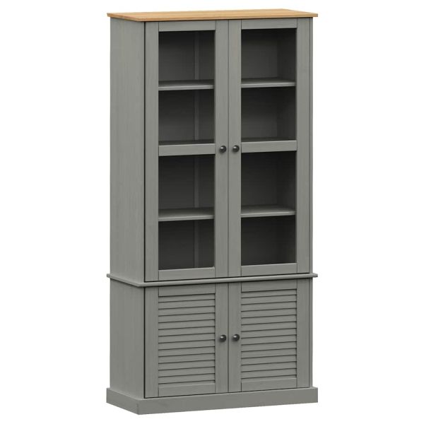 Стъклен шкаф витрина VIGO сив 85x35x170 см бор масив