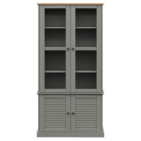 Стъклен шкаф витрина VIGO сив 85x35x170 см бор масив