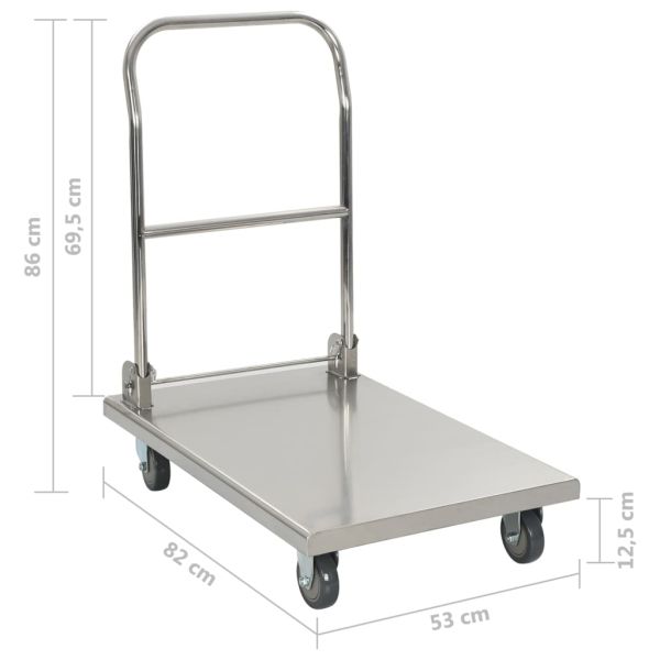 Платформена количка, сребриста, 82x53x86 см, неръждаема стомана