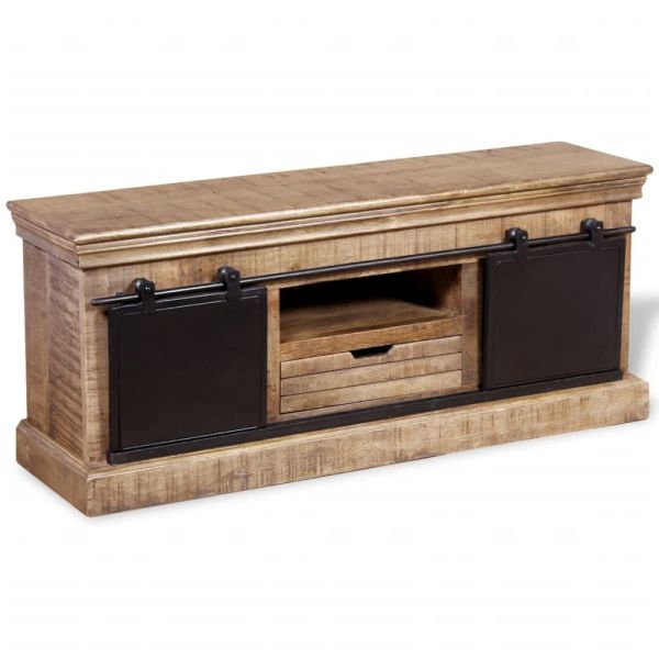 ТВ шкаф с 2 плъзгащи врати, твърдо мангово дърво, 110x30x45 см
