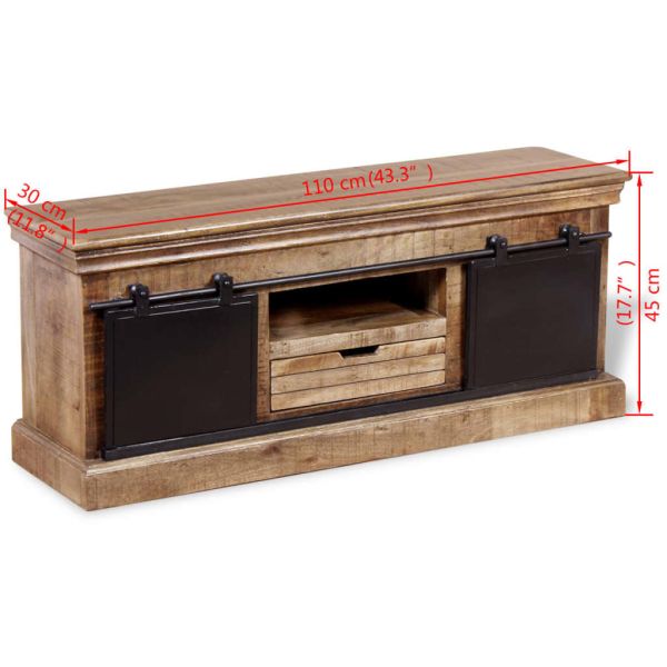 ТВ шкаф с 2 плъзгащи врати, твърдо мангово дърво, 110x30x45 см
