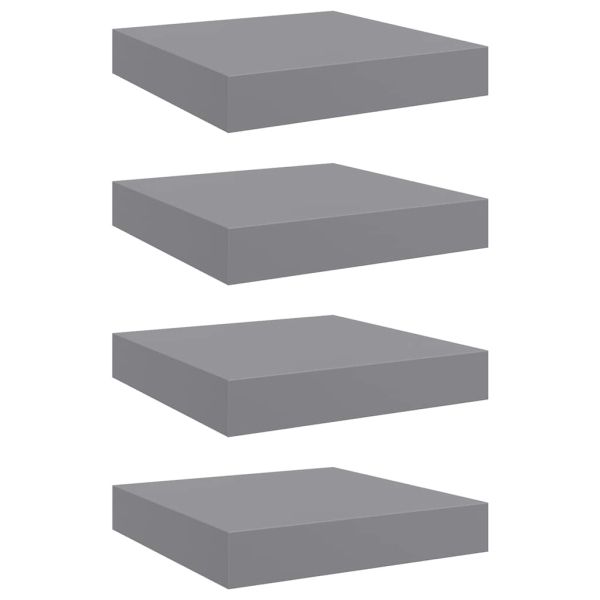 Окачени стенни рафтове, 4 бр, сиви, 23x23,5x3,8 см, МДФ