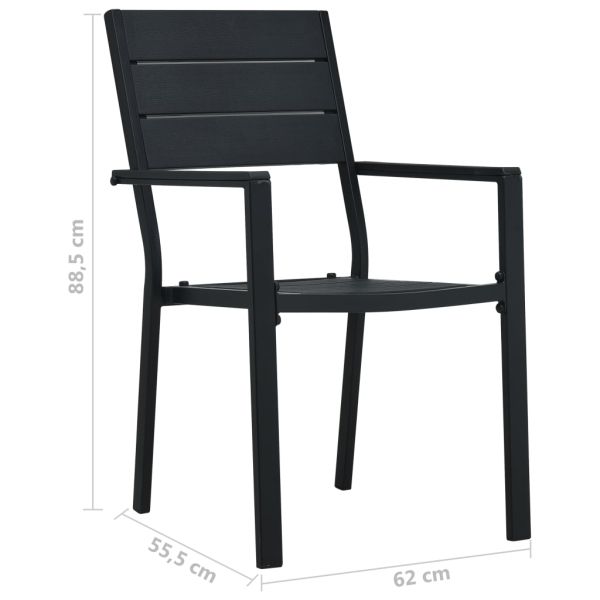 Градински столове, 2 бр, черни, HDPE, имитация на дърво