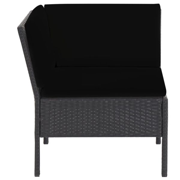 Градински комплект с възглавници, 6 части, полиратан, черен