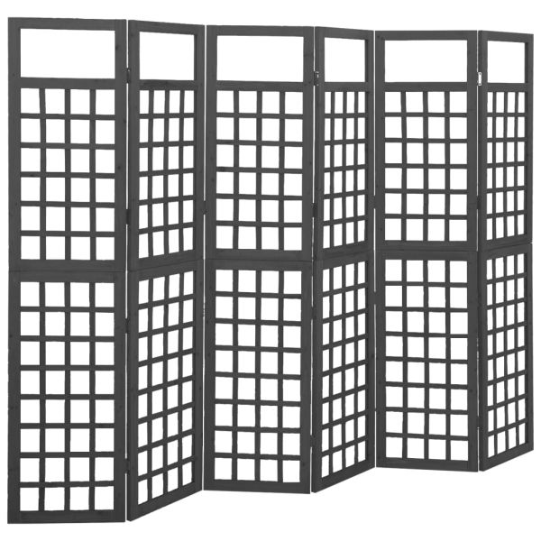 Параван за стая, 6 панела, масивна ела, черен, 242,5x180 см