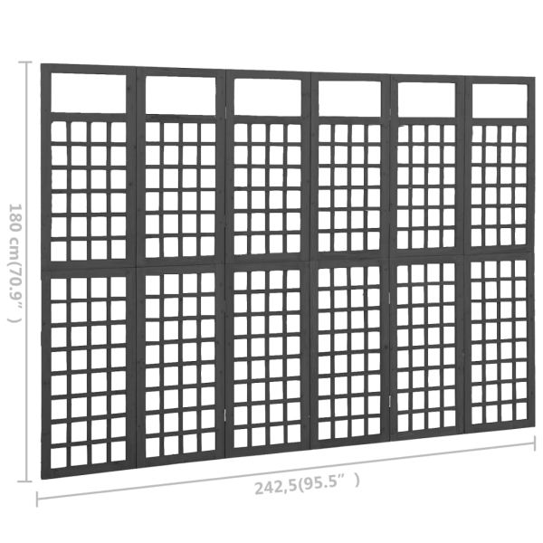 Параван за стая, 6 панела, масивна ела, черен, 242,5x180 см