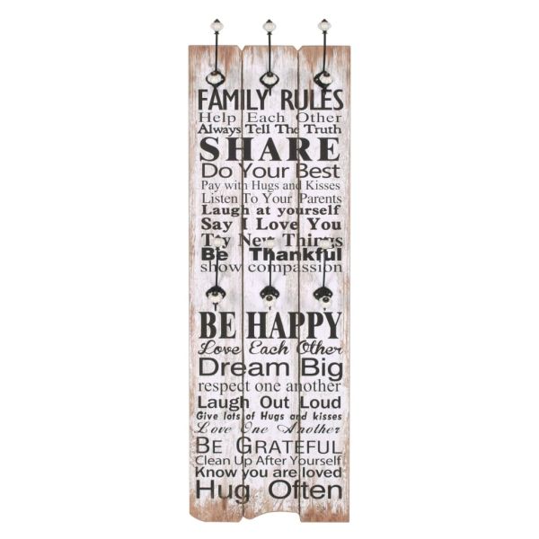 Закачалка за дрехи с 6 куки, 120х40 см, "FAMILY RULES"