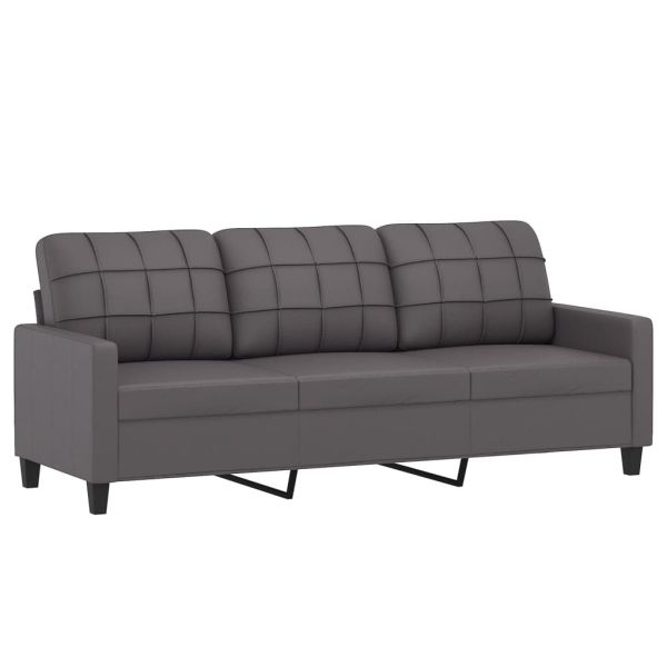 Комплект дивани от 2 части, с възглавници, сив, изкуствена кожа