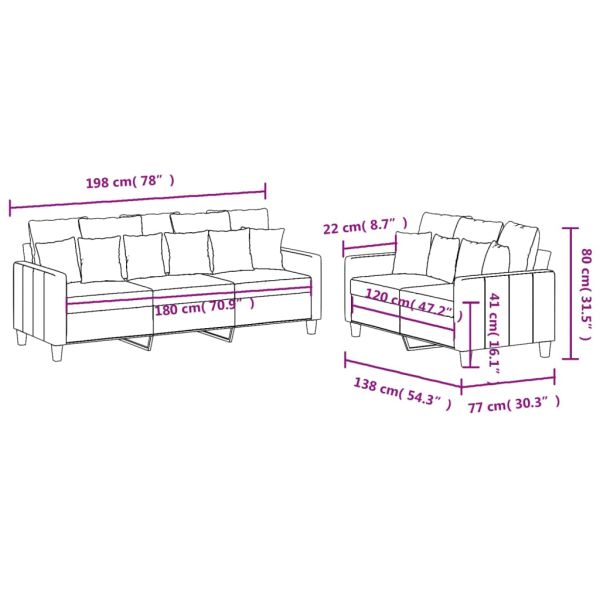 Комплект дивани от 2 части с възглавници, светлосив, плат