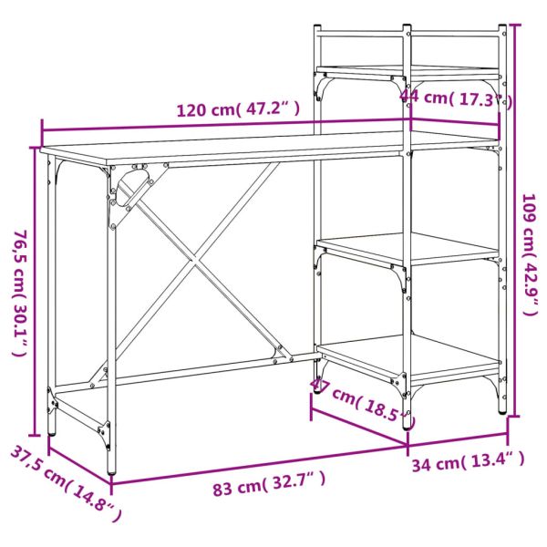 Компютърно бюро с рафтове кафяв дъб 120x47x109 см