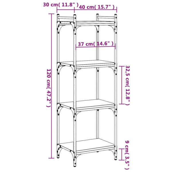 Библиотека 4 рафта черна 40x30x120 см инженерно дърво