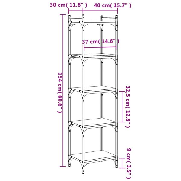 Библиотека 5 рафта сив сонома 40x30x154 см инженерно дърво