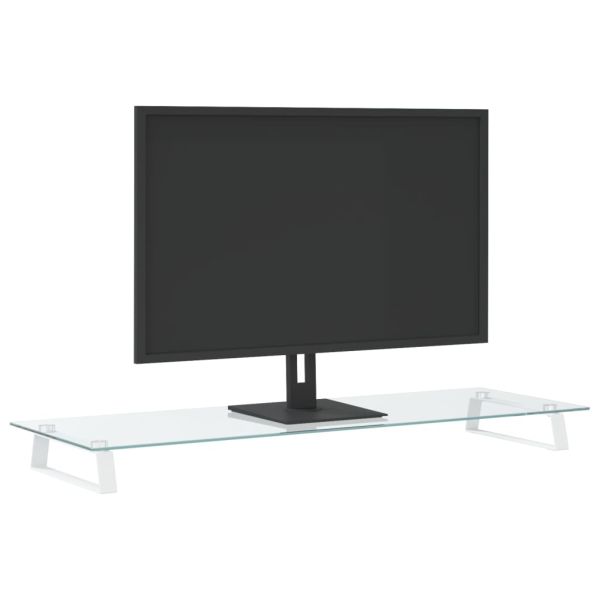 Стойка за монитор, бяла, 100x35x8 см, закалено стъкло и метал