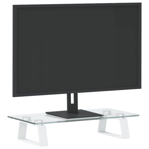 Стойка за монитор, бяла, 40x20x8 см, закалено стъкло и метал