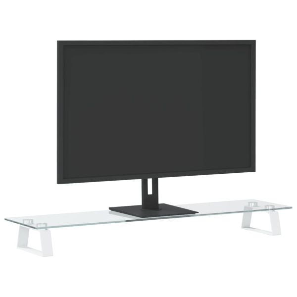 Стойка за монитор, бяла, 80x20x8 см, закалено стъкло и метал