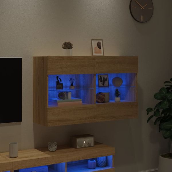 Стенен ТВ шкаф с LED осветление, сонома дъб, 98,5x30x60,5 см
