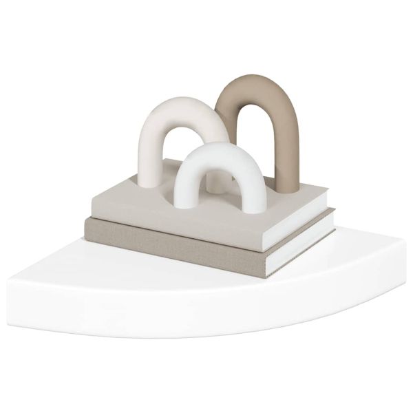 Плаващ ъглов рафт, бял гланц, 25x25x3,8 см, MDF