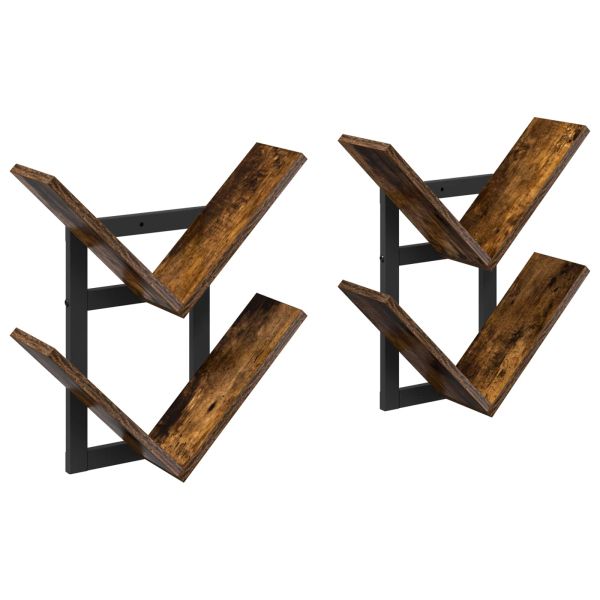 Плаваща стена 2 pcs Опушен дъб 43 x 15 x 47 см