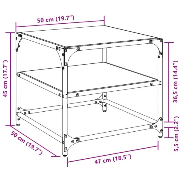 Маси за кафе с прозрачен стъклен плот 2 бр 50x50x45 см стомана