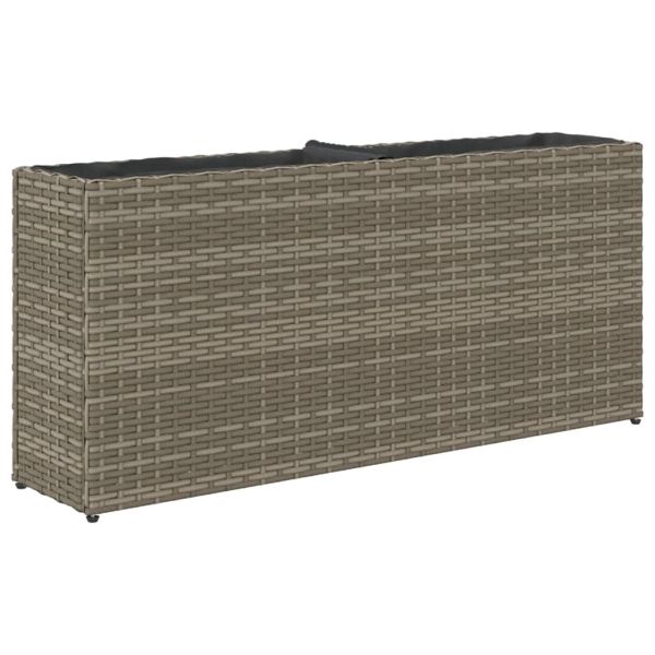 Градински сандък с 2 саксии, сив, 90x20x40 см, полиратан