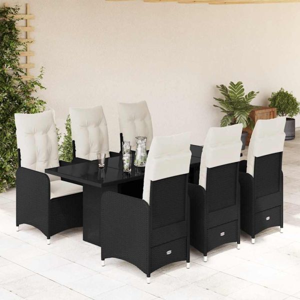 Градински бистро комплект с възглавници 5 части черен полиратан