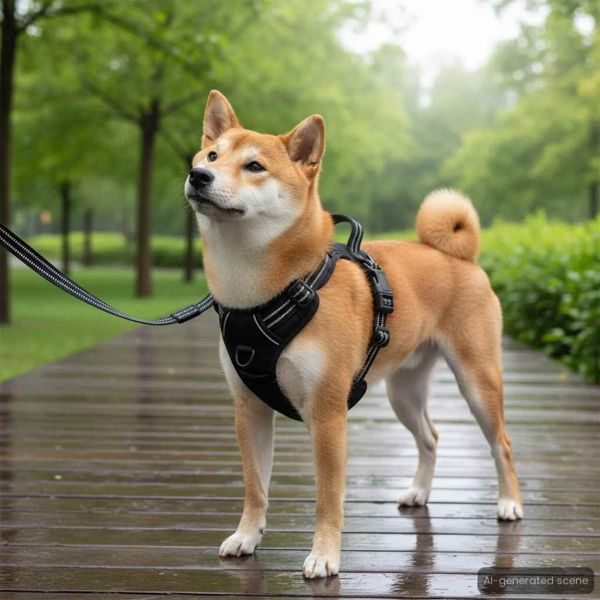 Кучешки нагръдник с повод и нашийник, регулируем, кафяв, L