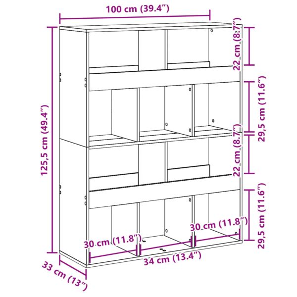 Разделител за стая сив сонома 100x33x125,5 см инженерно дърво