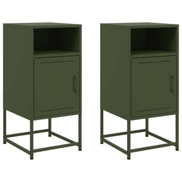 Нощни шкафчета 2 бр маслиненозелени 36x39x78 см стомана