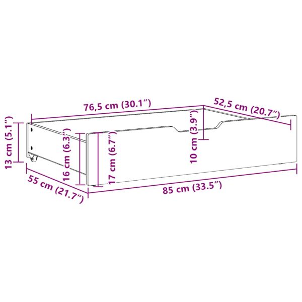 Чекмеджета под легло 2 бр восъчнокафяви 85x55x17 см бор масив