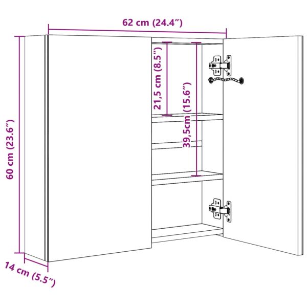 LED шкаф с огледало за баня, 60x14x62 см
