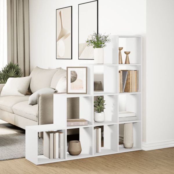 Разделител за стая / библиотека, бял, 4 нива, 131,5x29x131,5 см