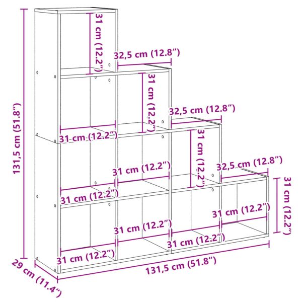 Разделител за стая / библиотека, бял, 4 нива, 131,5x29x131,5 см