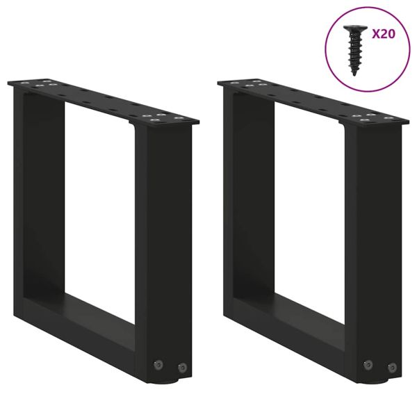 Крака за масичка за кафе, U-образни, 2 бр., черни, 40 x (30-31) см, стомана