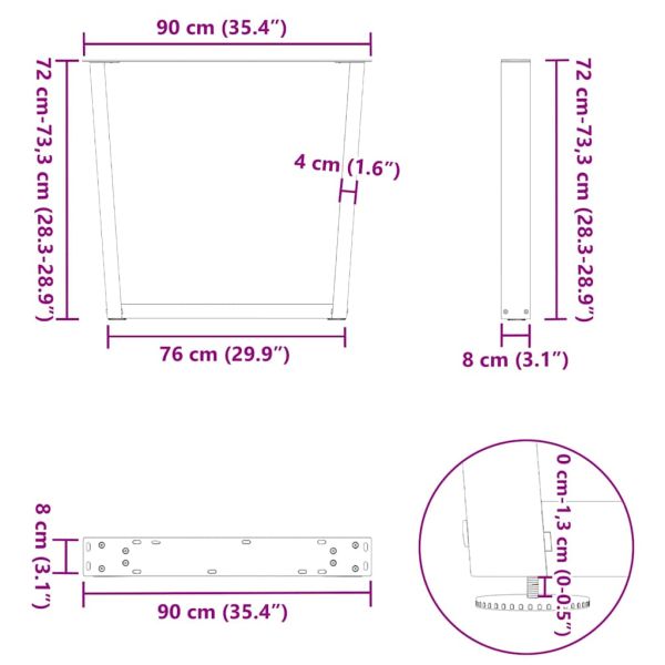 Крака за трапезна маса, V-образни, 3 бр., антрацит, 90x(72-73,3) см, стомана